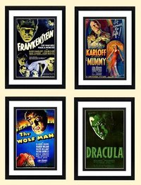Classic Monsters Poster Set. Frankenstein, The Mummy, Wolfman and Dracula Highest Quality Framing & Prints Many Sizes Available