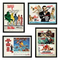 Set of 4 James Bond Movie Posters Custom Framed Displays