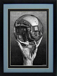 Hand with Reflecting Sphere Framed Art by M.C. Escher Custom Framed Many Sizes