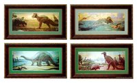 Classic Dinosaur Set of 4 Framed Museum Murals