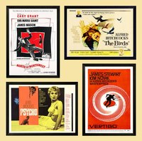 Film Noir Poster Set Vertigo, North by Northwest, Psycho & The Birds