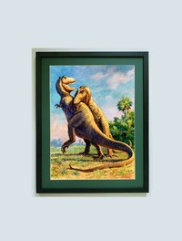 T-Rex Battle Dinosaur Poster Print Art by Charles R Knight. Many Framing Options