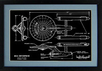Star Trek Poster USS Enterprise Blue Prints Custom Framed Print A+ Quality