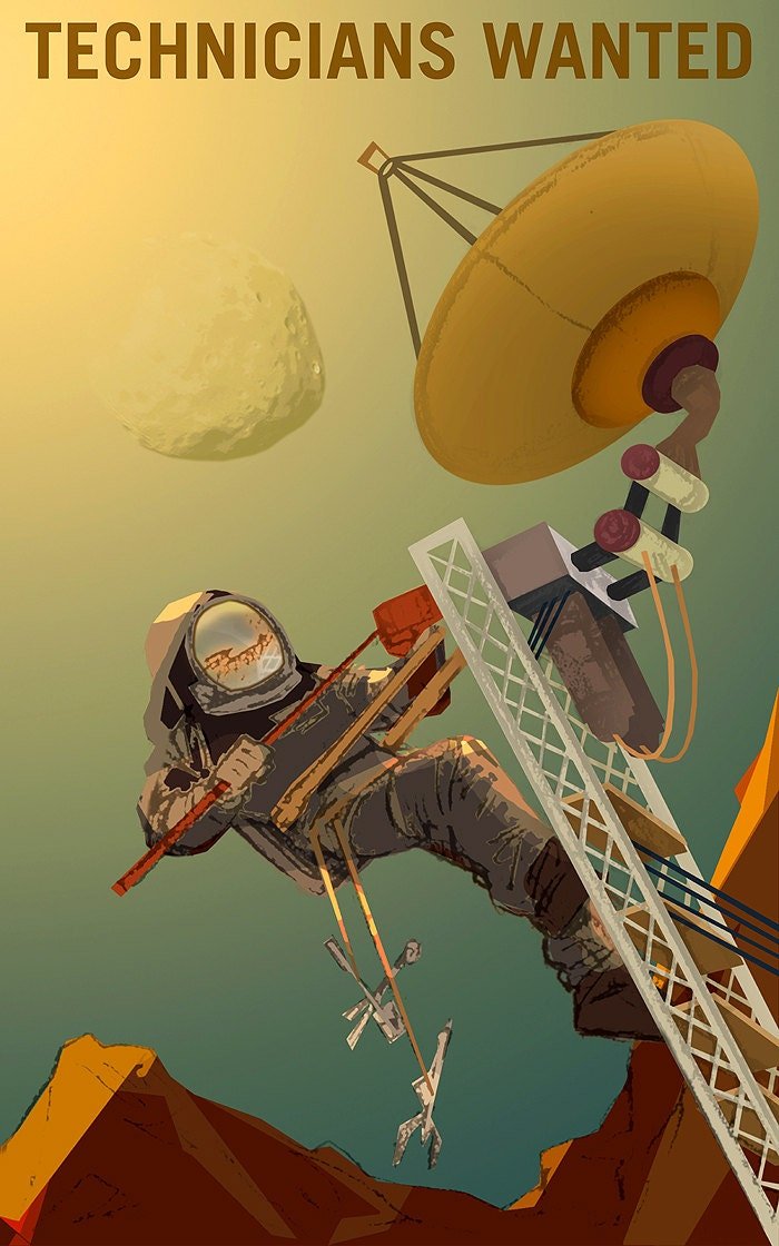 Retro MARS NASA  Poster  "Technicians Wanted" Many Sizes Available