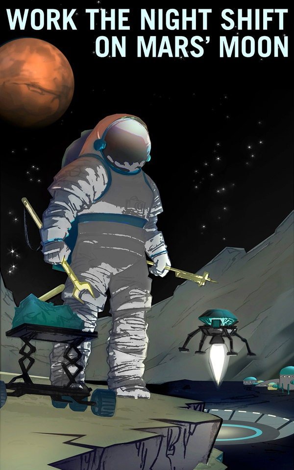Retro MARS NASA  Poster Phobos "Mars Moons" Many Sizes Available