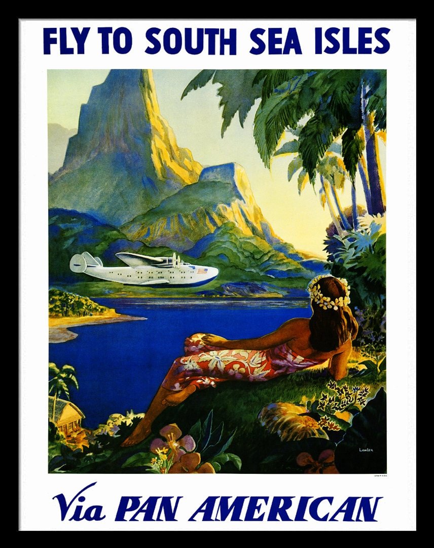 Hawaii Pan American Retro poster  Custom Framed A+ Quality