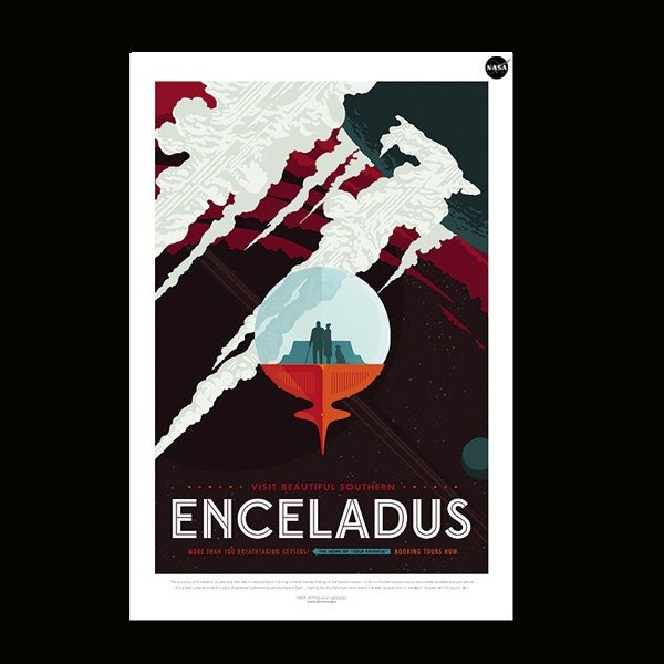 NASA Retro StyleTravel Poster Enceladus, Finest Quality, Many Sizes Available