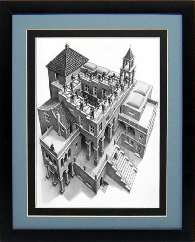 Ascending & Descending  by M.C. Escher Framed Poster Print Custom Framed Many Sizes