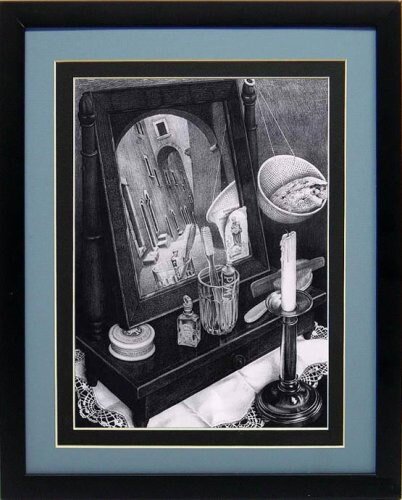 Still Life Mirror by M.C. Escher Framed Poster Print Custom Framed Many Sizes