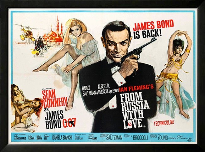 Set of 4 James Bond Movie Posters Custom Framed Displays