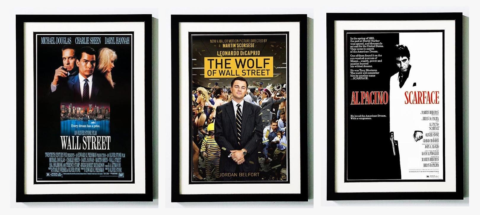 Wall Street, The Wolf of Wall Street & Scarface Framed Posters