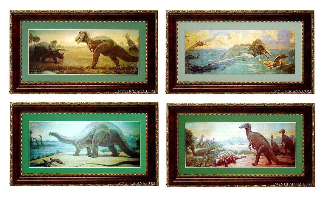 Classic Dinosaur Set of 4 Framed Museum Murals