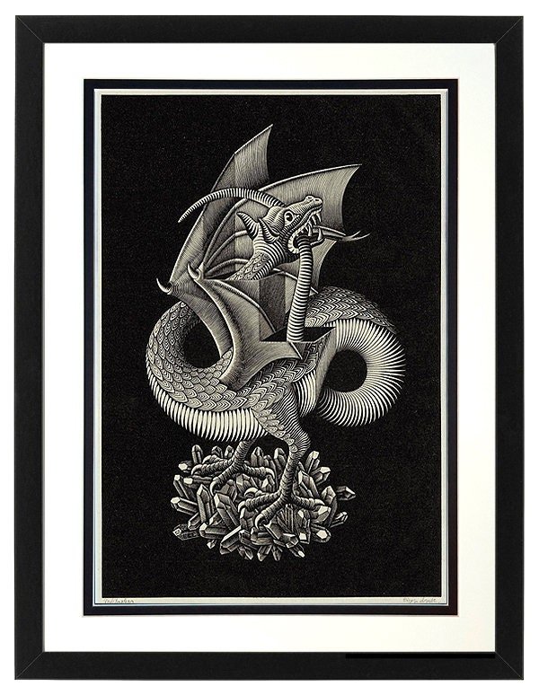 Dragon by M.C. Escher Art Print Custom Framed Many Sizes