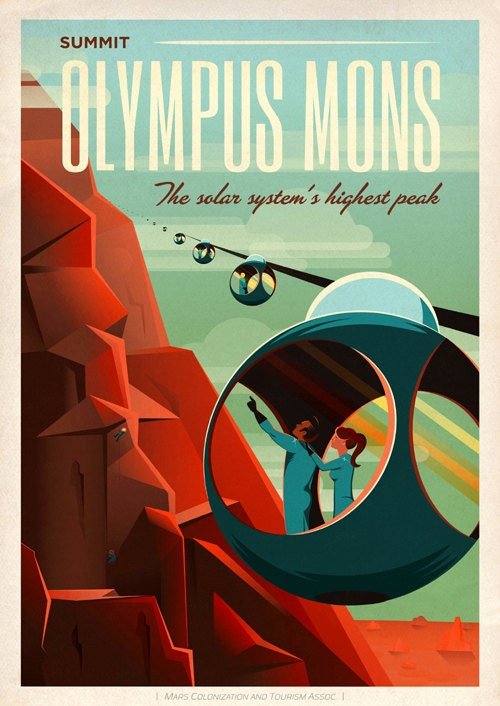 Spacex Mars Poster Olympus Mons  Framed A+ Quality 25x38
