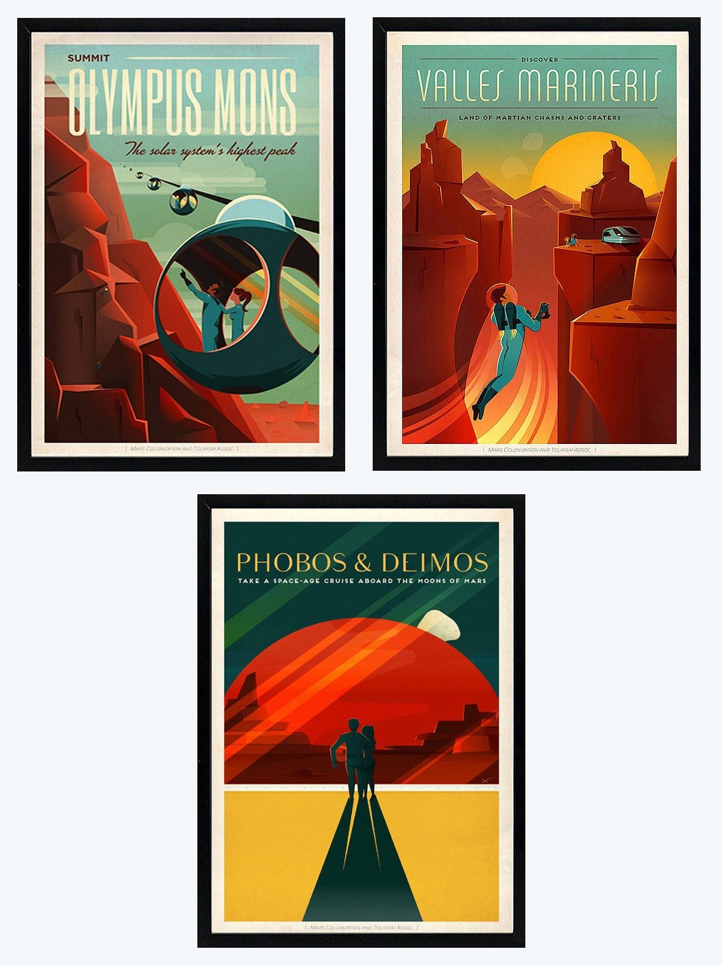 Spacex Mars Poster Set Lithographic A+ Quality Framed 25x38