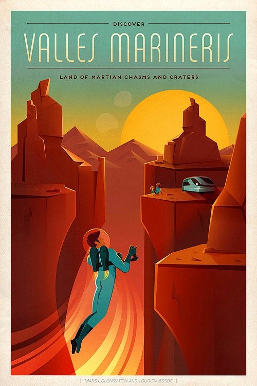 Spacex Mars Poster Vallis Marineris Lithographic A+ Quality Framed 25x38