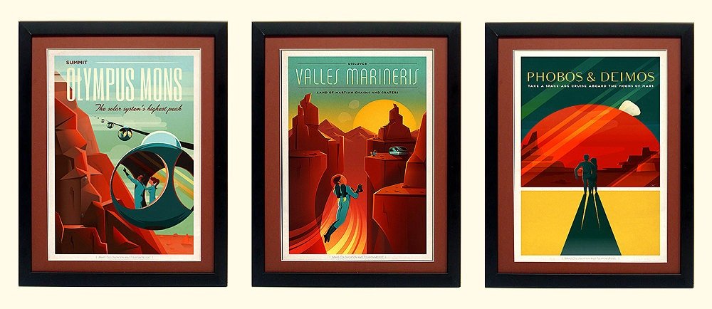 Spacex Mars Poster Set Lithographic A+ Quality Framed