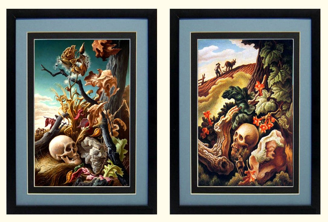 Thomas Hart Benton Fall & Spring Skulls  Custom Framed A+ Quality