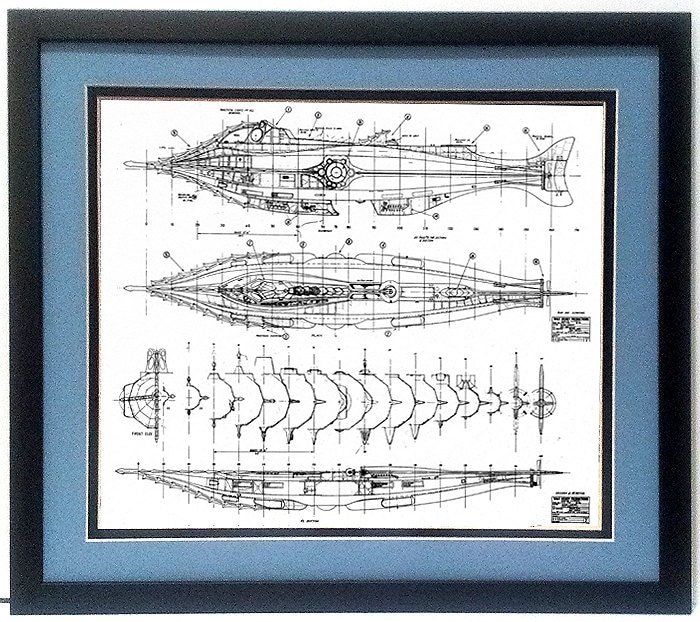 20000 Leagues Under the Sea Nautilus Submarine Framed Technical Print
