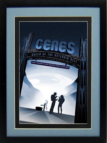 Ceres Queen of Asteroid Belt Graphic Inspirational NASA Travel Poster Custom Framed & Mated Finest Quality