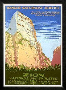 Zion National Park Retro poster 1930s Custom Framed A+ Quality