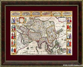 Framed Old World Map of Asia & People