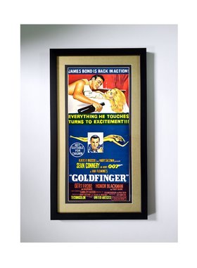 The Ultimate James Bond Poster. "Goldfinger" Framed with Metalic Gold Mat