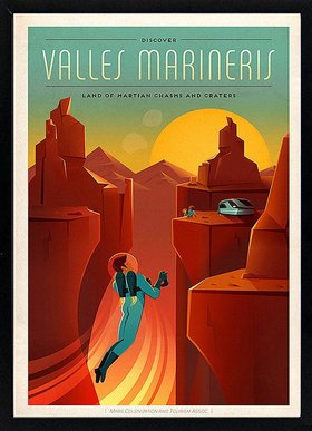 Spacex Mars Poster Vallis Marineris Lithographic A+ Quality Framed 25x38